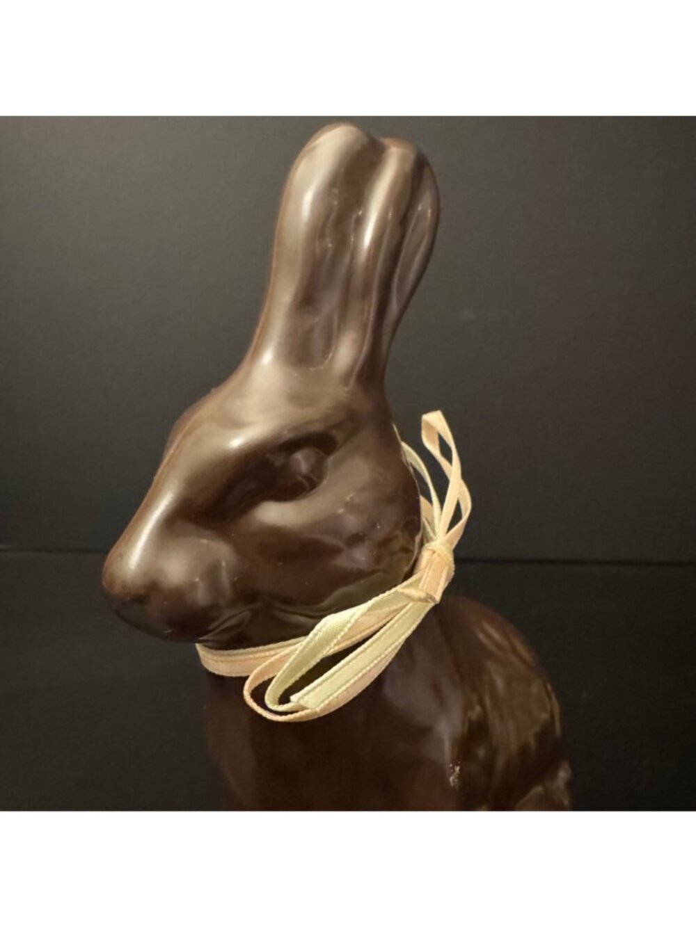 Vintage Chocolate-Look Ceramic Bunny Figurine With Bow & Easter Basket 7" Tall - Picture 5 of 10